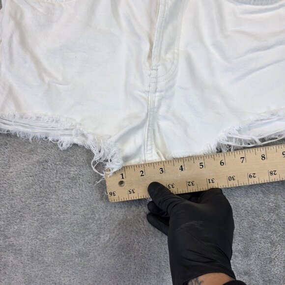 Zara Shorts Womens 6 White High Rise Denim Button Fly Raw Hem Cutoff Cotton - Picture 4 of 10